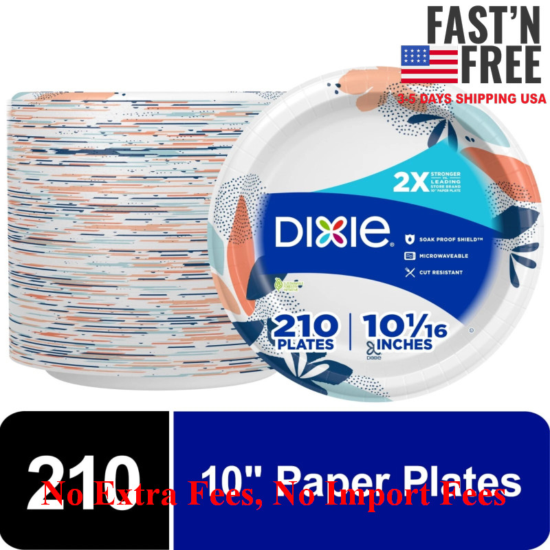2 Pack Dixie Disposable Paper Plates, 10″, 2X Stronger*, Multi-Color, 210 Count