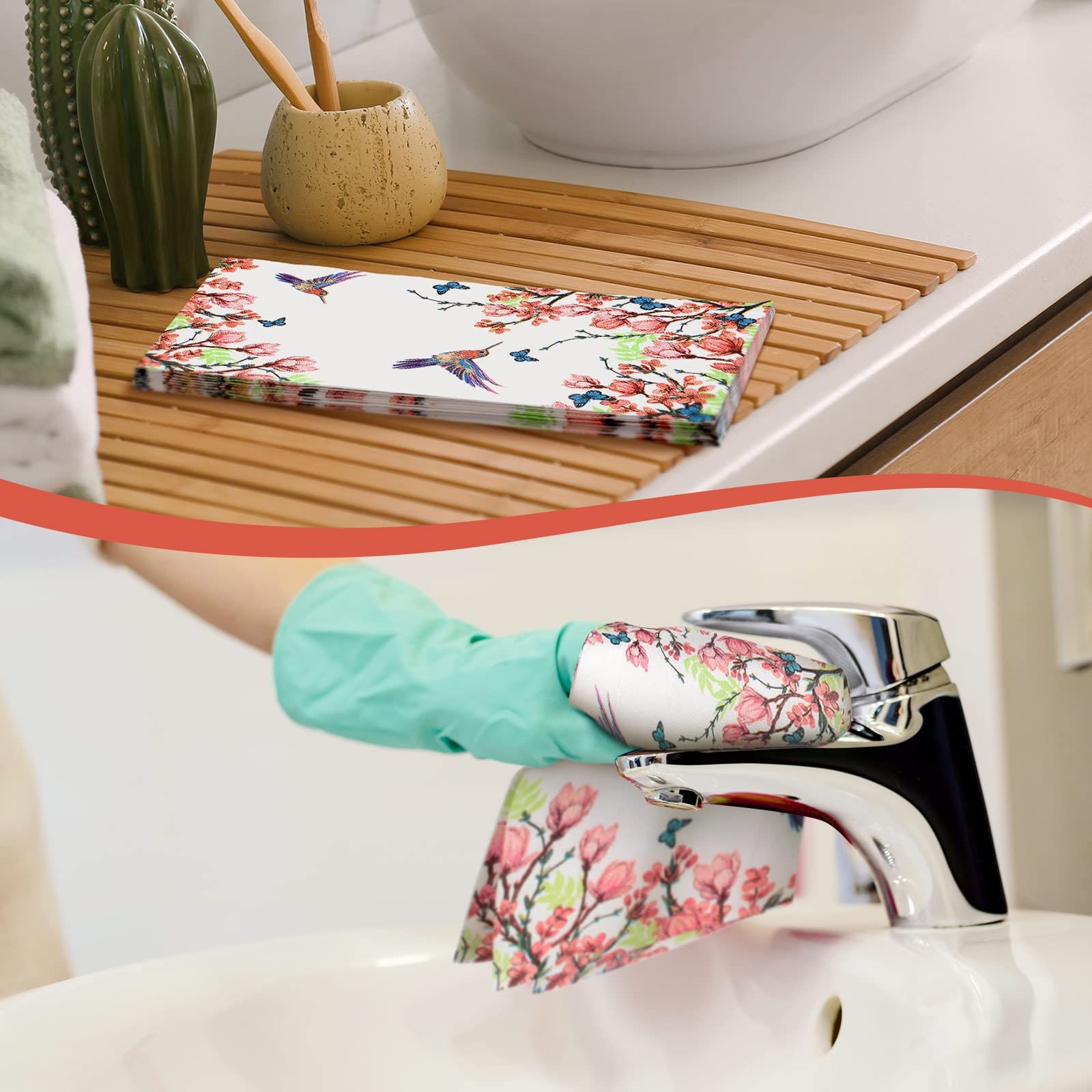 Jetec 200 Count Flower Birds Disposable Bathroom Hand Towels Paper Guest Towels