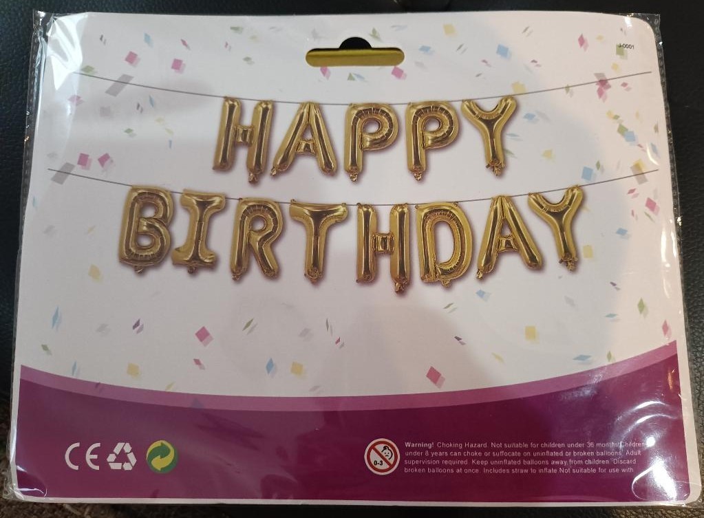 HAPPY BIRTHDAY 16” Balloons Letters Banner Set with Straw & Ribbon – Gold