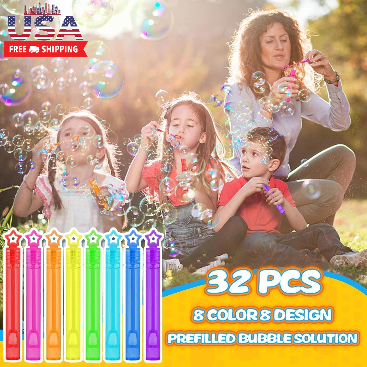 32 Pcs 8 Colors Neon Bubbles Party Favors for Kids, Mini Star Bubble Wand Bulk i