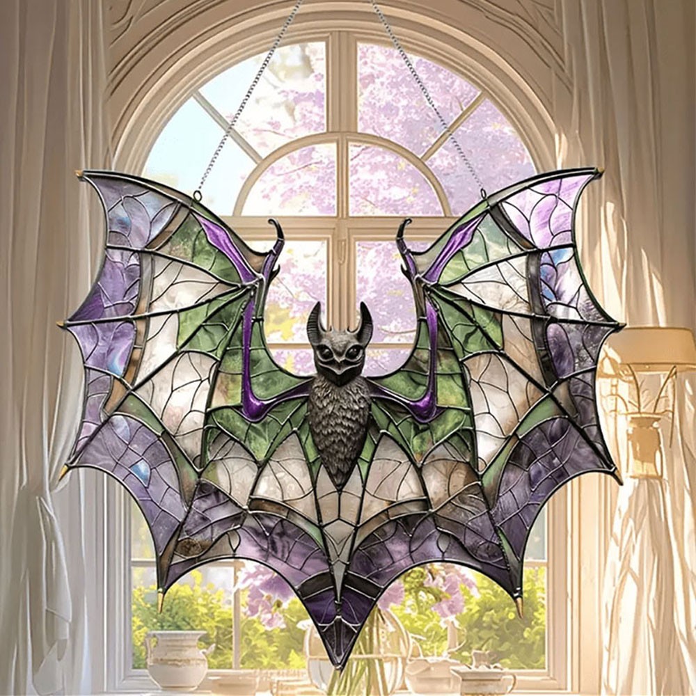 Contemporary Acrylic Bat Suncatcher Halloween Decor Home Wall Art Wreath JQ