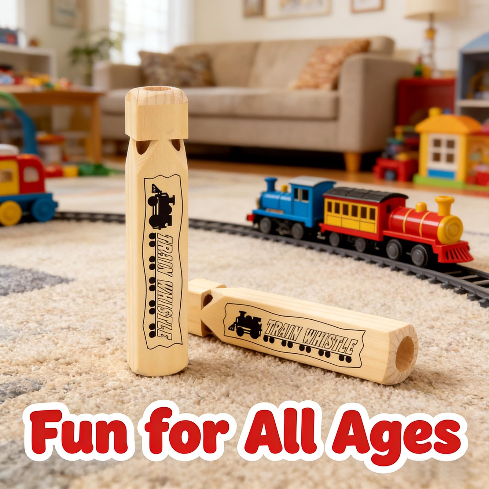 Solid Wood Train Whistle 4 Tones, Noisemaker Toys and Conductor Whistle for Birt