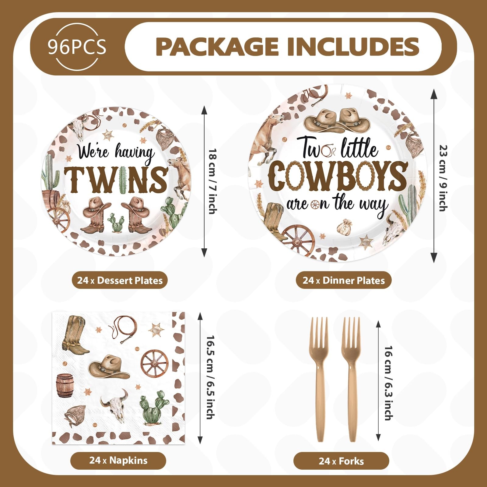 96Pcs Cowboys Twins Baby Shower Party Decorations Two Little Cowboys are On T…