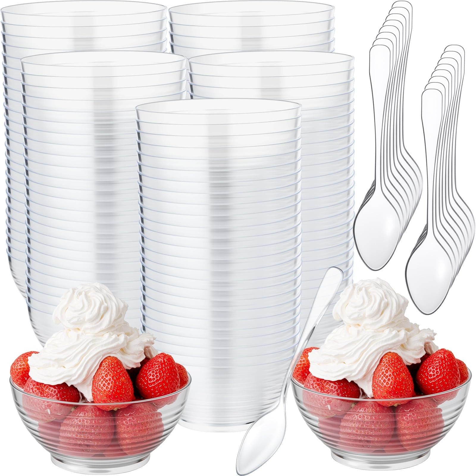 Newtay 400 Pcs 3 oz Mini Dessert Bowls and Spoons Small Clear Plastic Bowl Ha…