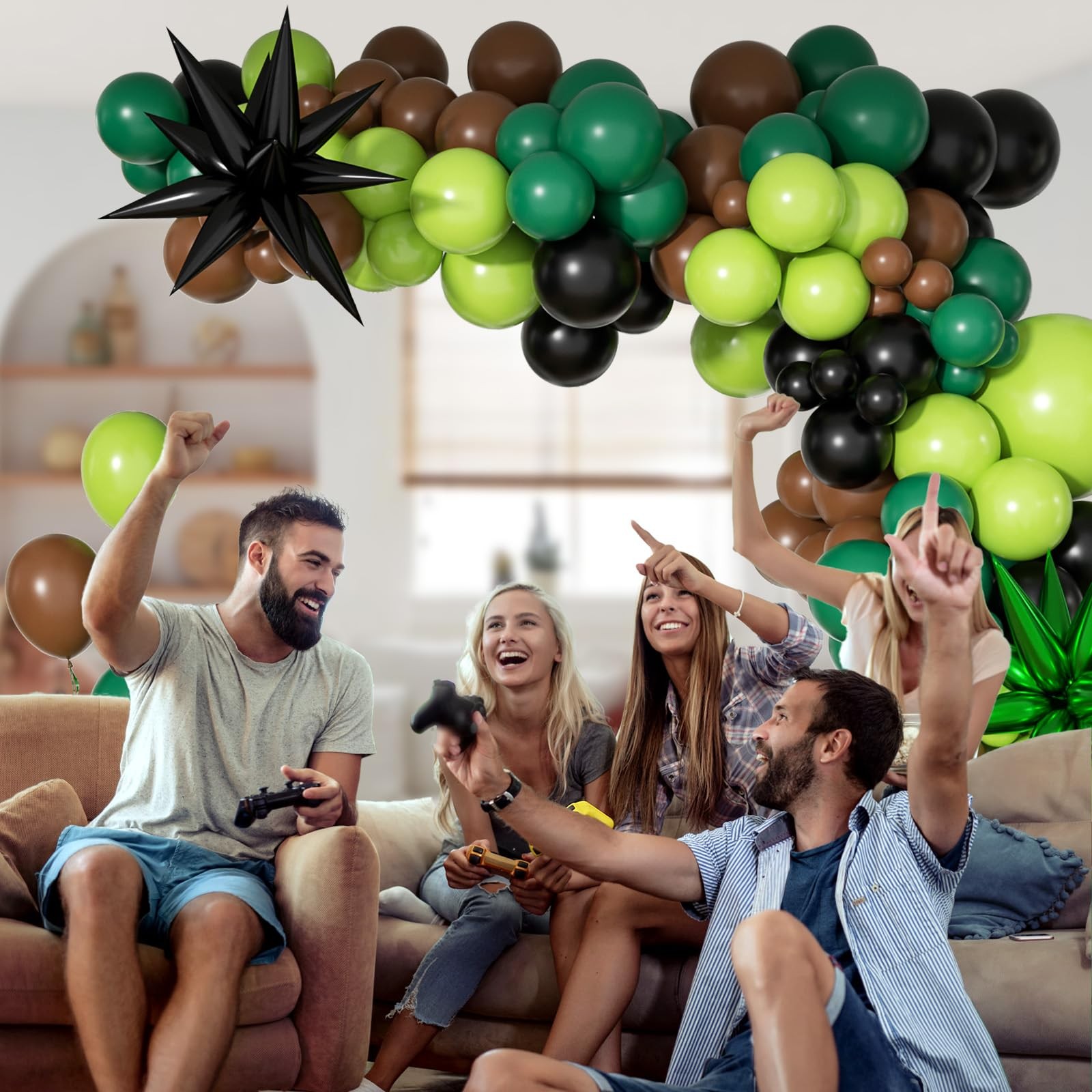 Green and Brown Balloon Arch Garland Kit with Brown Black Dark Lime Green Bal…