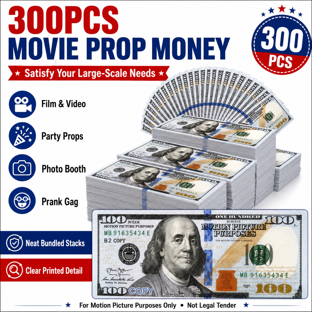 300 pcs Movie Props money Fake bills look real for video party,Education Toys