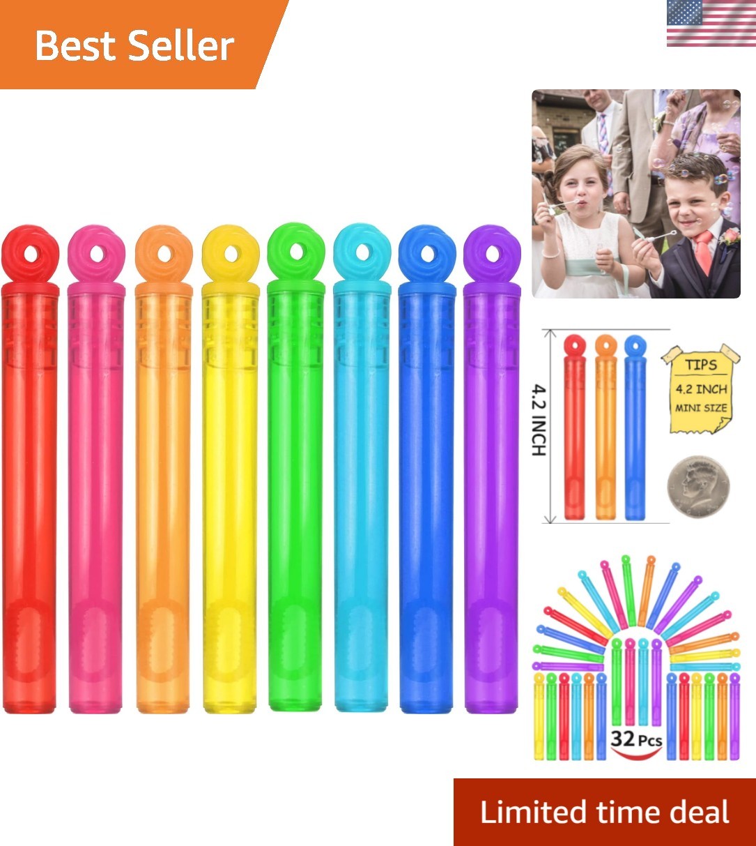 32-Piece 8 Colors Mini Bubble Wands Assortment Party Favors Toys for Kids Chi…
