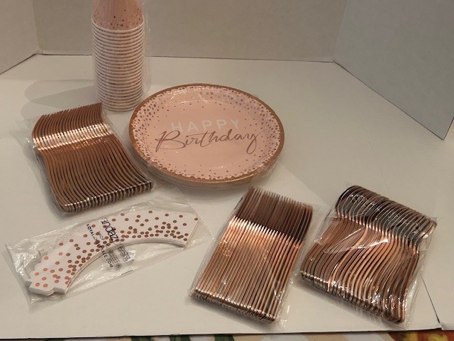 Rose Gold, Pink and White Birthday Supplies