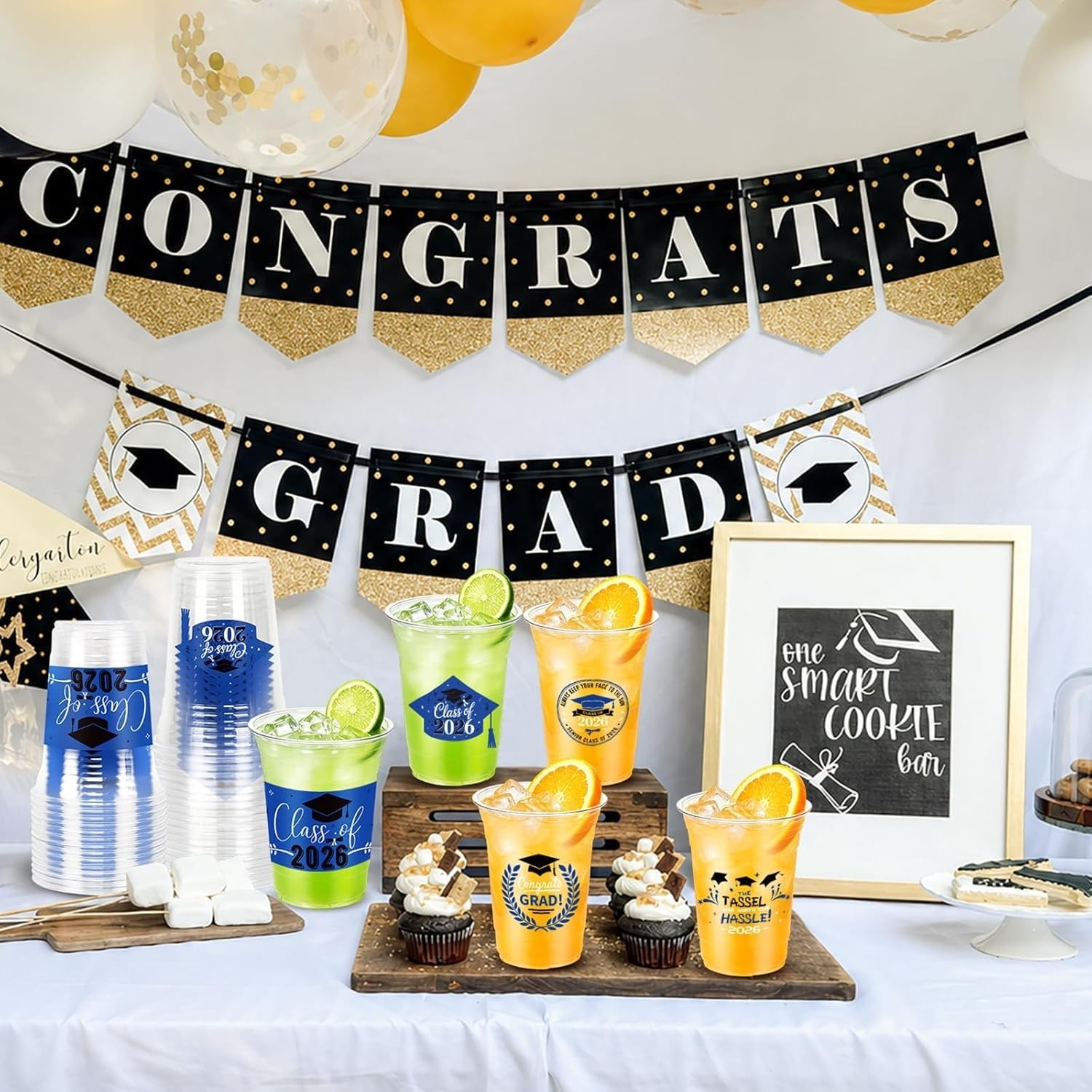 100 Pack 16oz Blue Graduation Decorations Cups, Class of 2026 Disposable Plas…