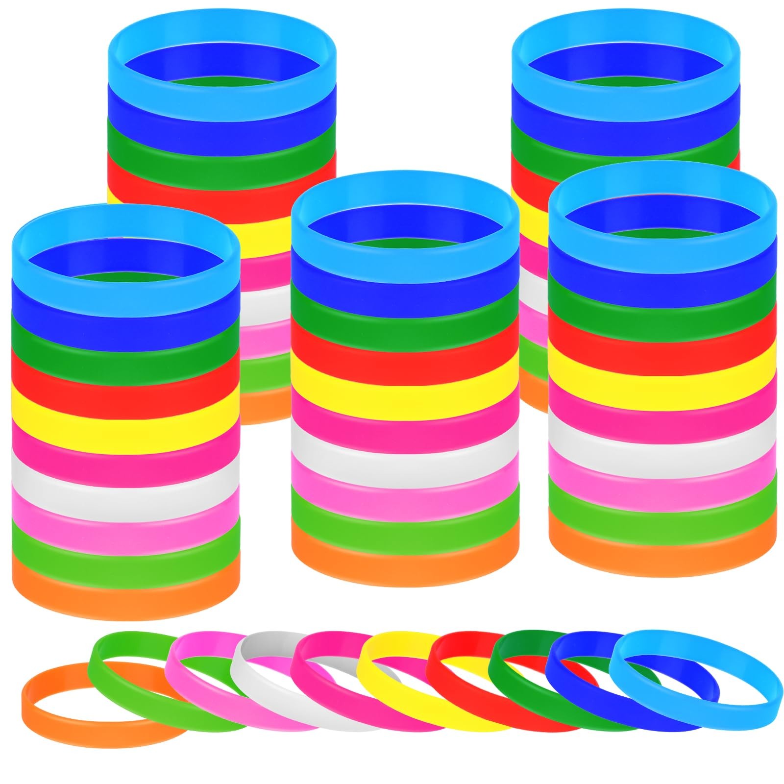 50 Pieces Solid Color Rubber Bracelets Silicone Wristbands, Stretch Colored R…