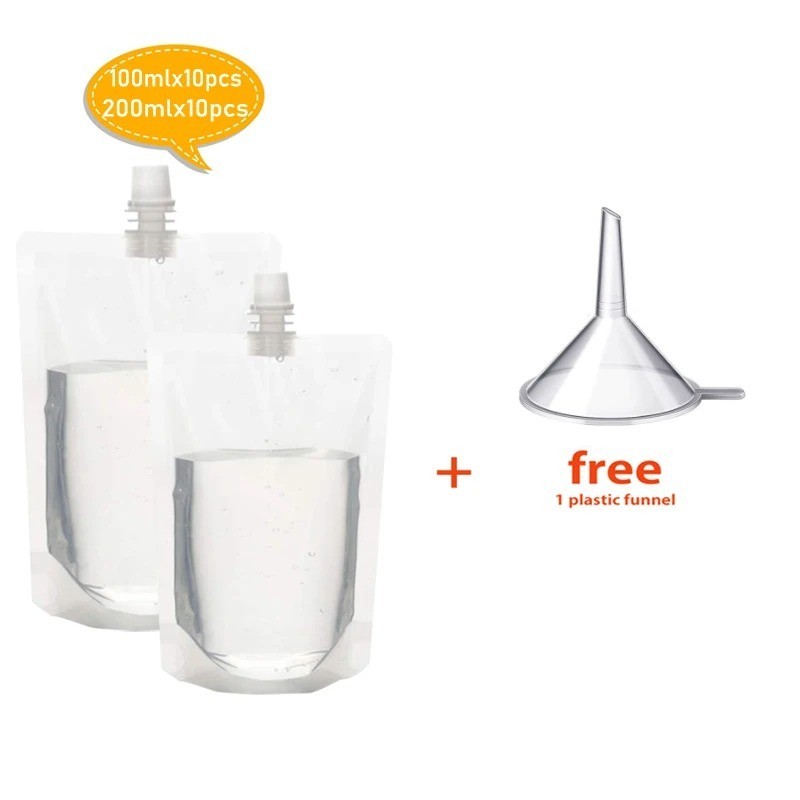 10pcs Clear Plastic Spouted Liquid Drink Bag Stand Up Pouch 100ml-500ml freeship