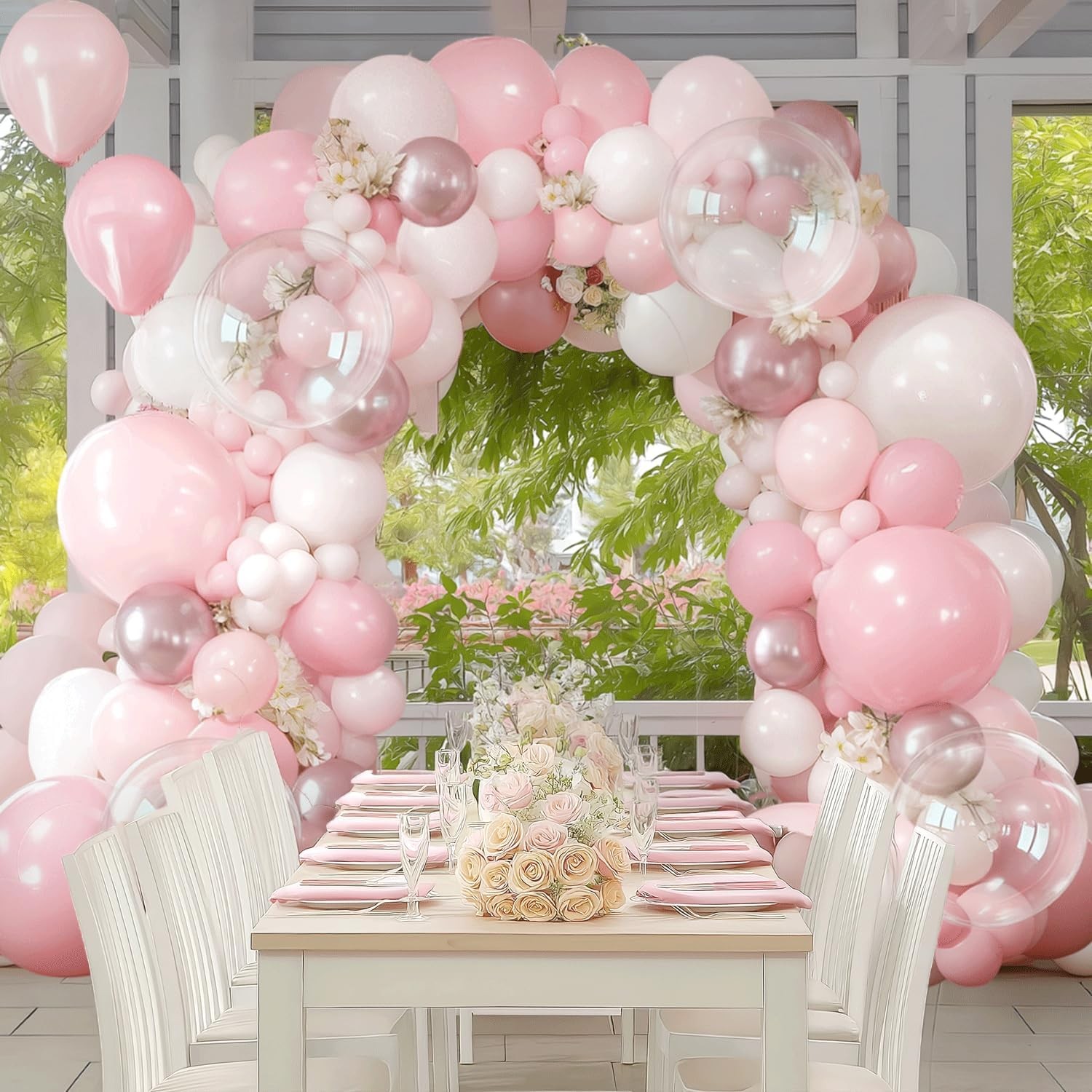 Pink and White Balloon Arch Kit, Pastel Pink Balloon Garland with Dusty Light…
