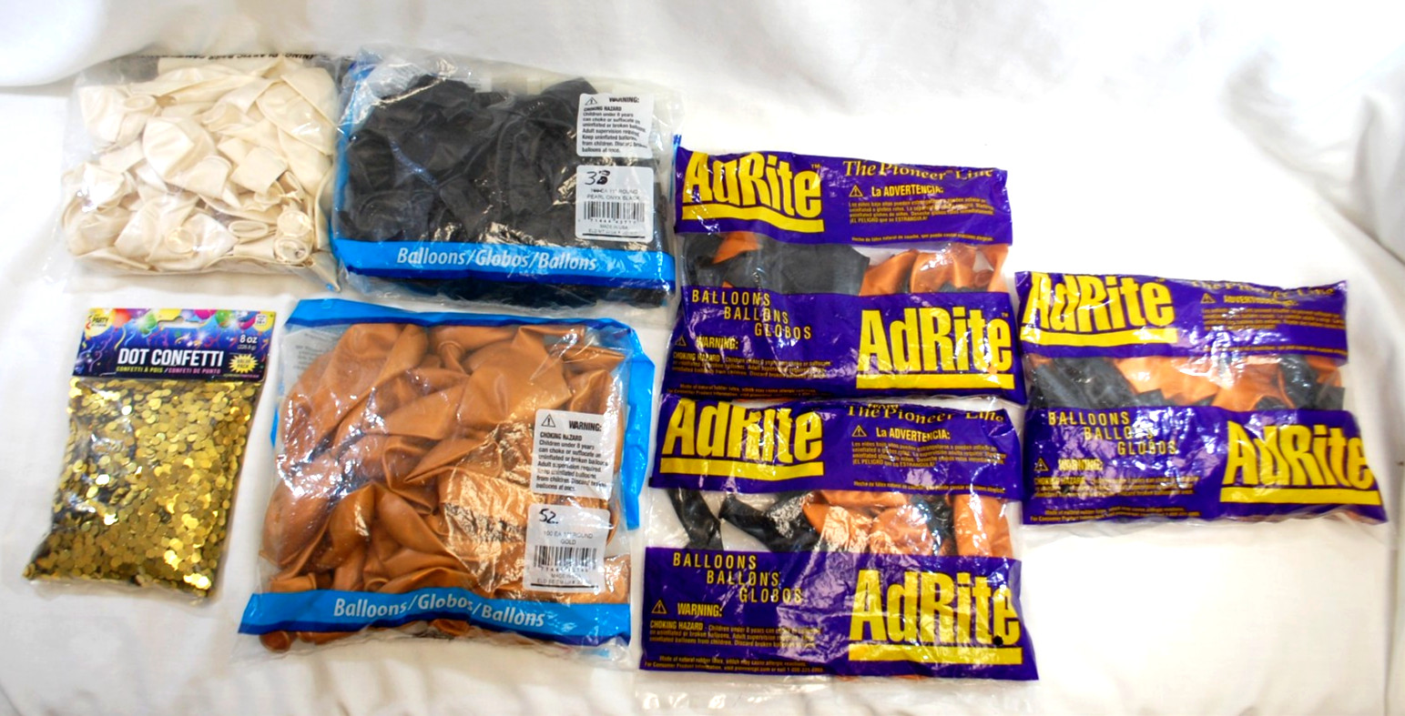 Assorted Latex Balloons and Gold Dot Confetti Lot of 7 Assorted Bags T1048