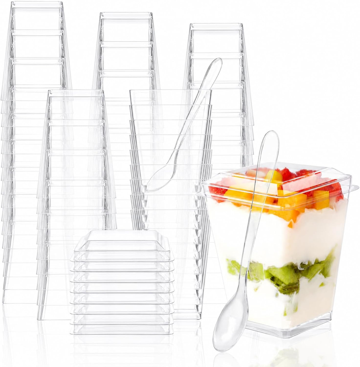 100 Pack 5 oz Plastic Dessert Cups With Lids and Spoons, Yogurt Parfait Appetize