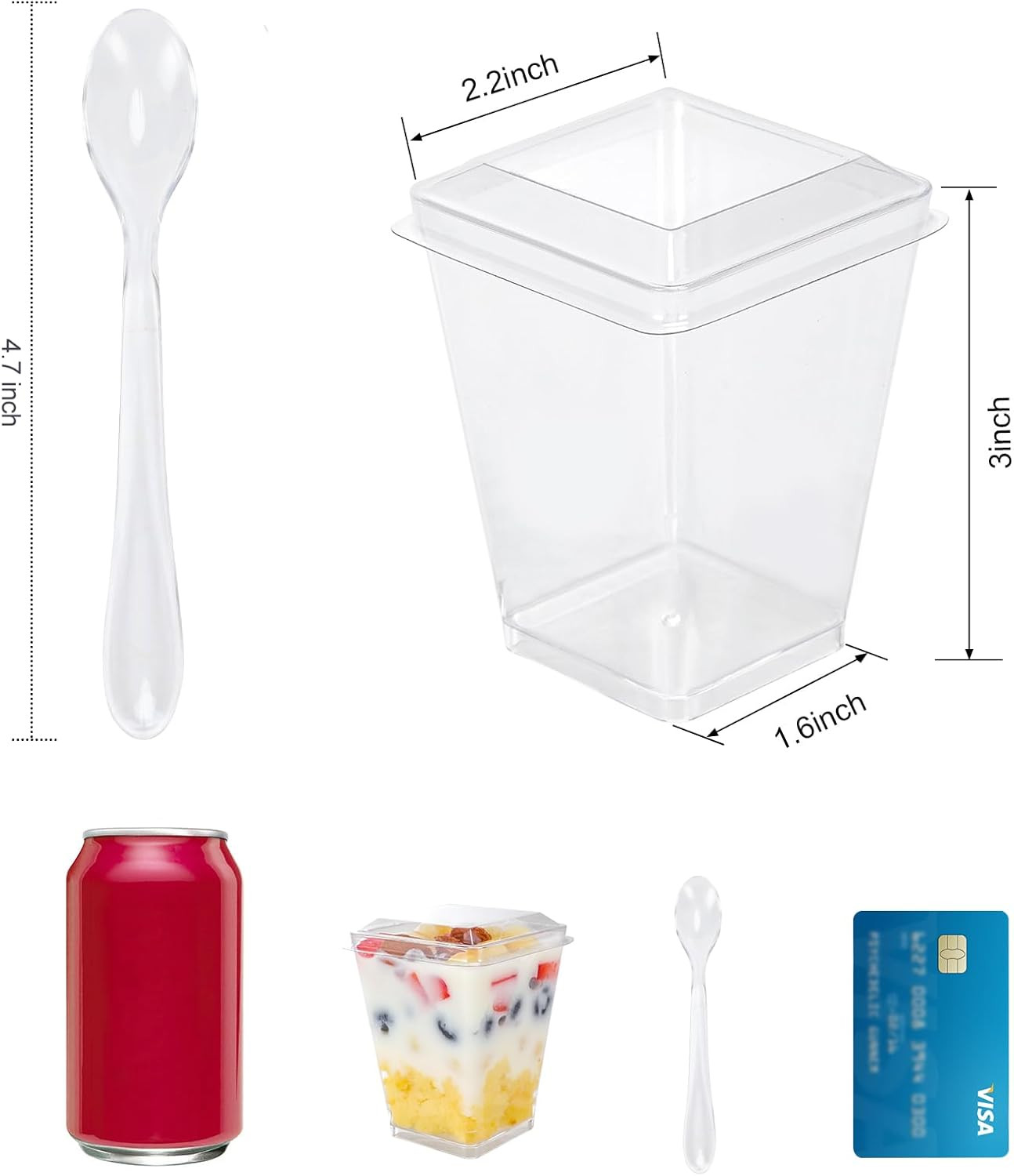 100 Pack 5 oz Plastic Dessert Cups With Lids and Spoons, Yogurt Parfait Appetize