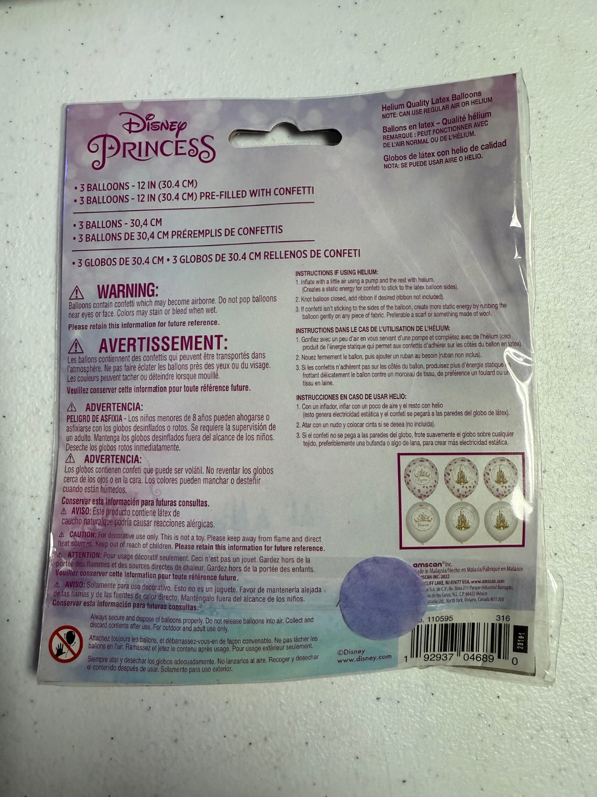 Disney Princess Latex Confetti Party Celebration Balloons – 12″ Pack of 6