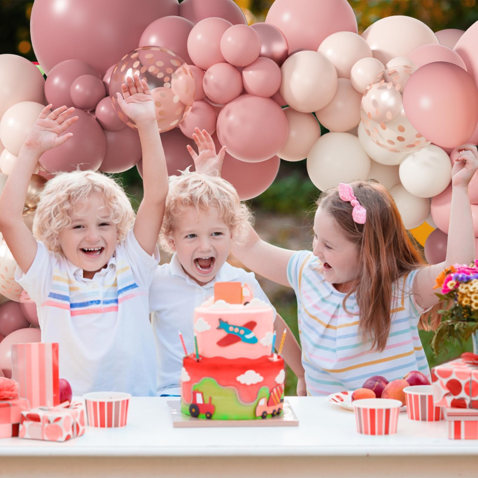 173Pcs Dusty Rose Pink Nude Balloon Garland Arch Kit, 18In Retro Blush Peach …