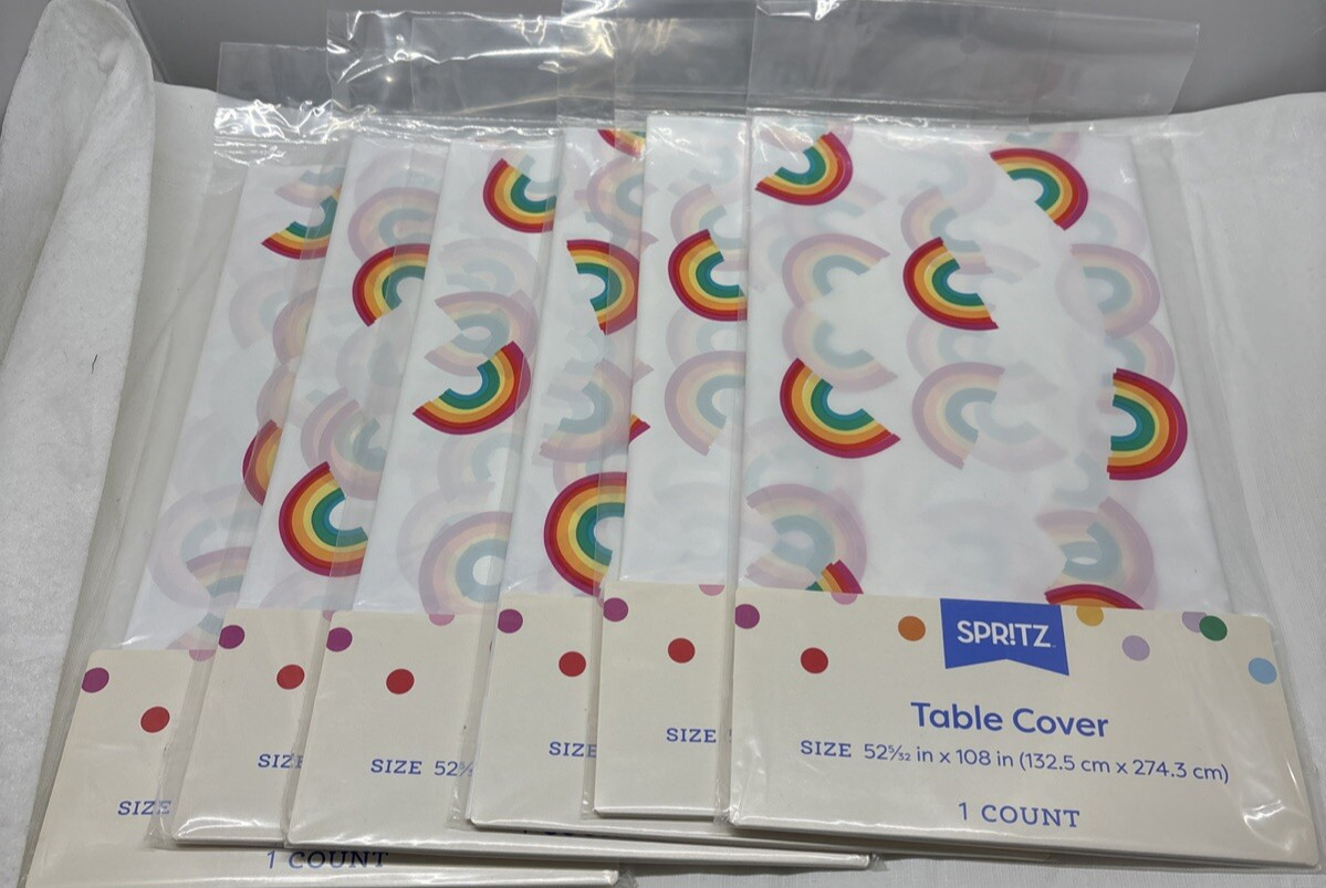 6 X Spritz Stripes RAINBOW Disposable Plastic Table Covers 52X108 (B49