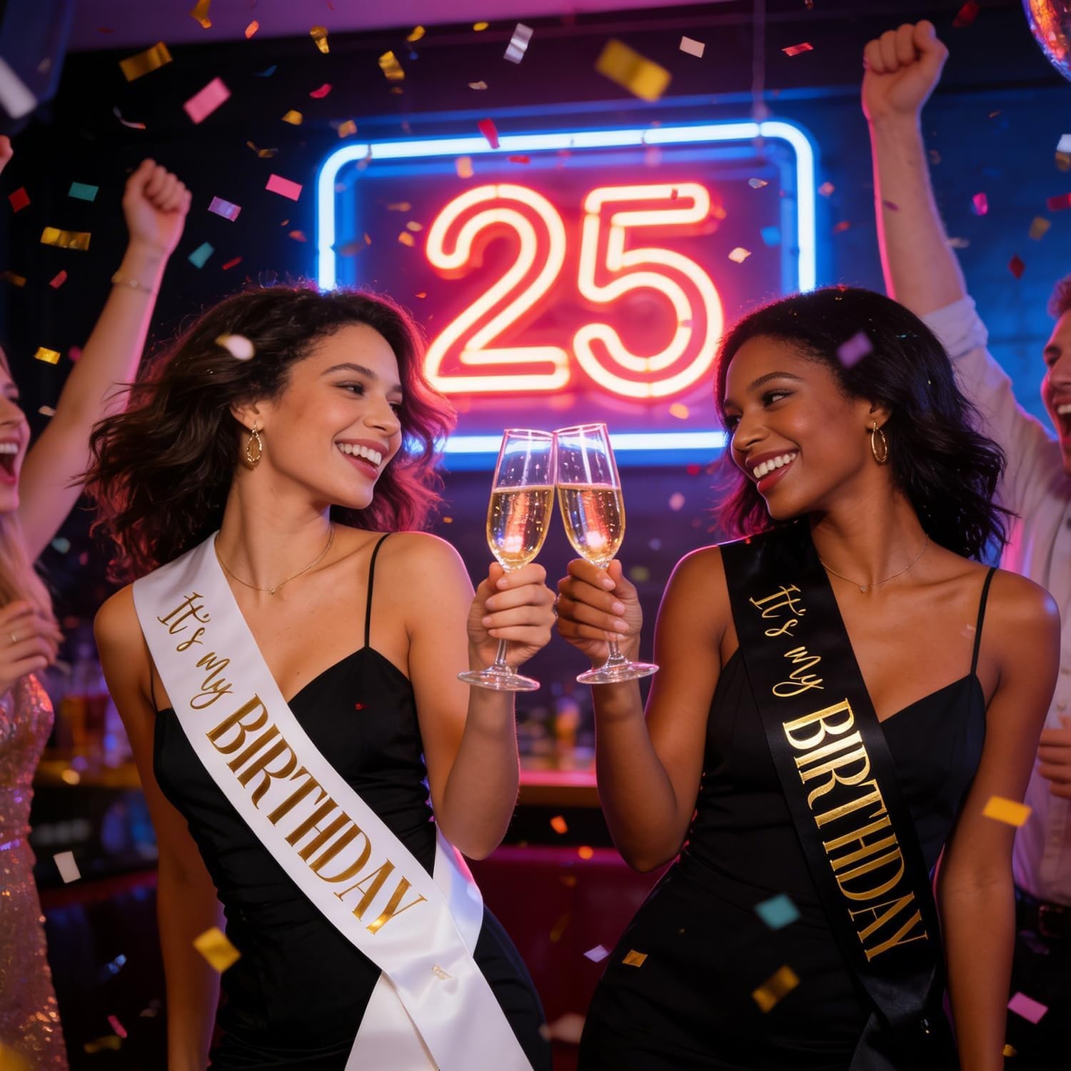 Elegant 2 Pack Birthday Sashes for Men and Women with Gold/Rose Gold Lettering