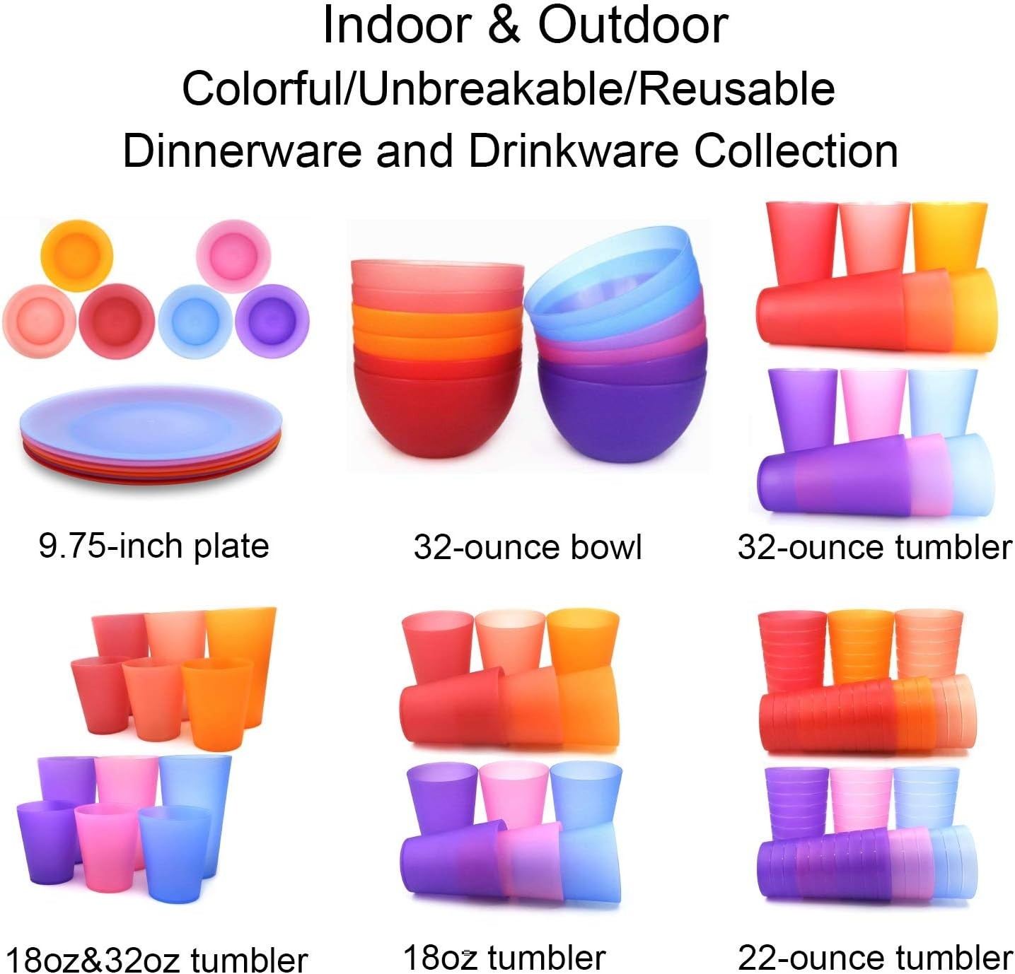 KX-WARE 32-ounce Plastic Tumblers/Large 12 Count (Pack of 1), Multicolor
