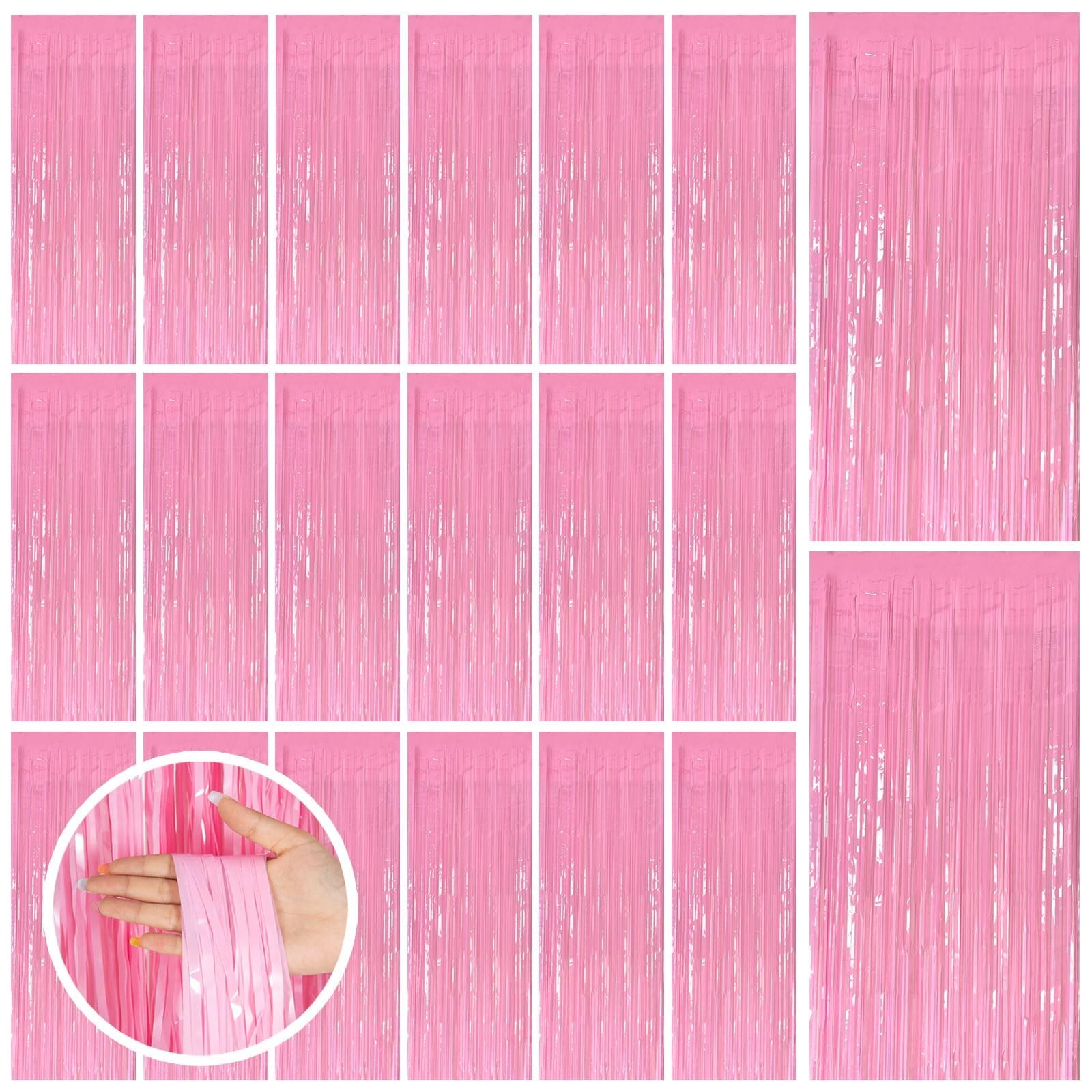 20 Pack Pink Tinsel Curtain Backdrop – Foil Fringe Party Decorations for Birthda
