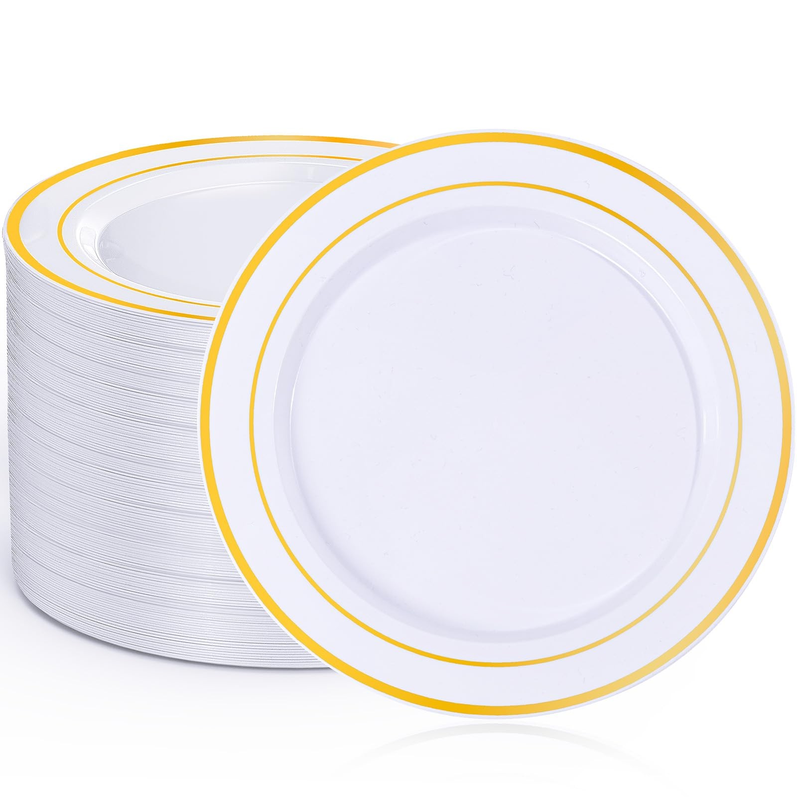 100PCS Gold Plastic Plates, 10 Inch Plates Disposable Dinner Plate Party with…