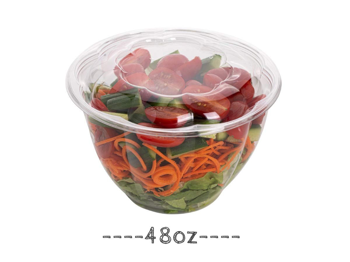 Disposable Plastic Salad Bowls with Airtight Lids Ideal for Meal Prep, Takeou…