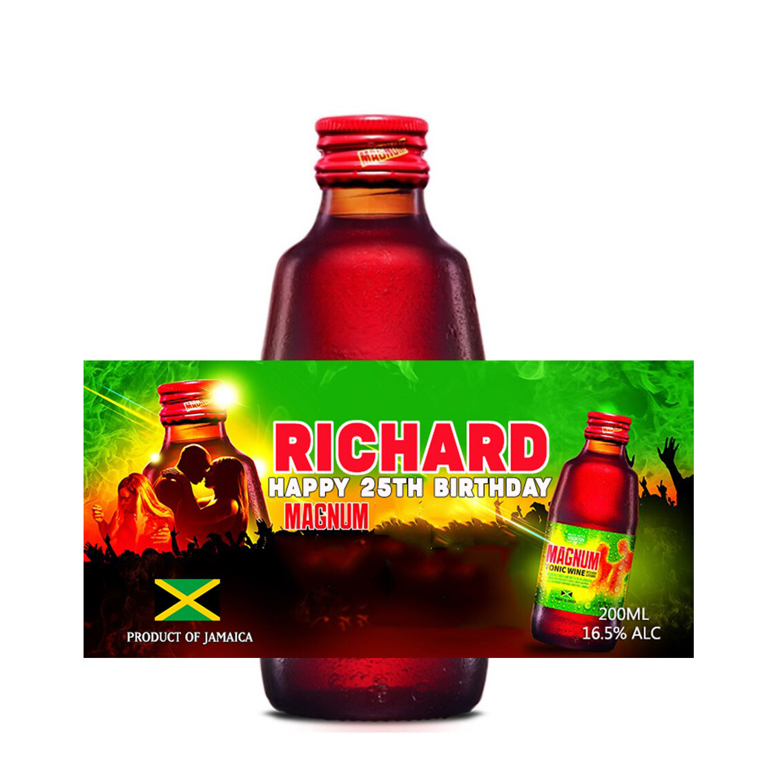 PERSONALISED MAGNUM TONIC WINE JAMAICA BOTTLE LABEL – ANY OCCASION – BIRTHDAY