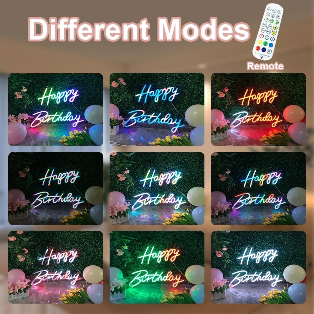 Extra Large 43″ Multi Color Happy Birthday Neon Sign – App/Remote Control, RG…