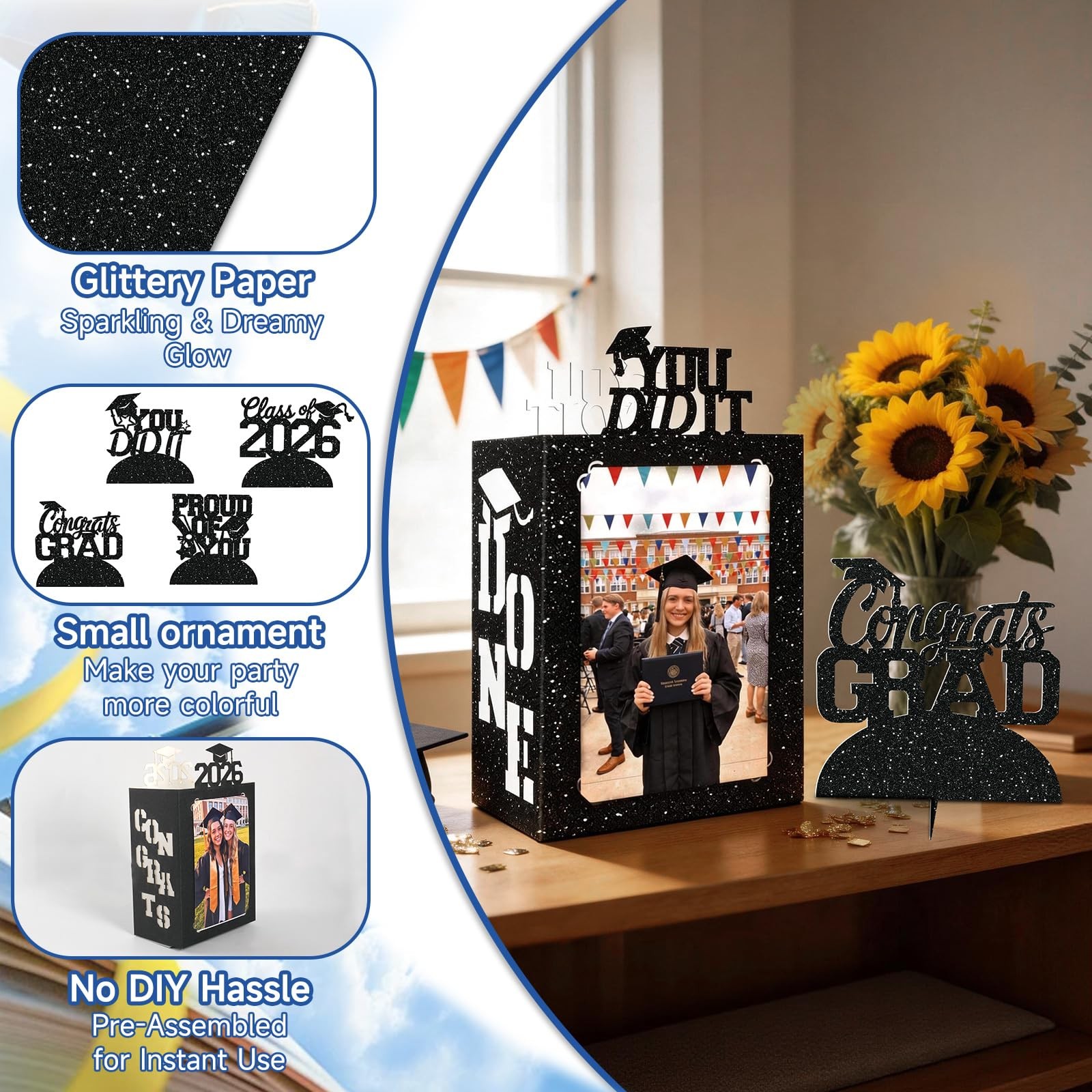 10PCS Graduation Table Centerpiece Boxes 2026 Photo Display With String Lights