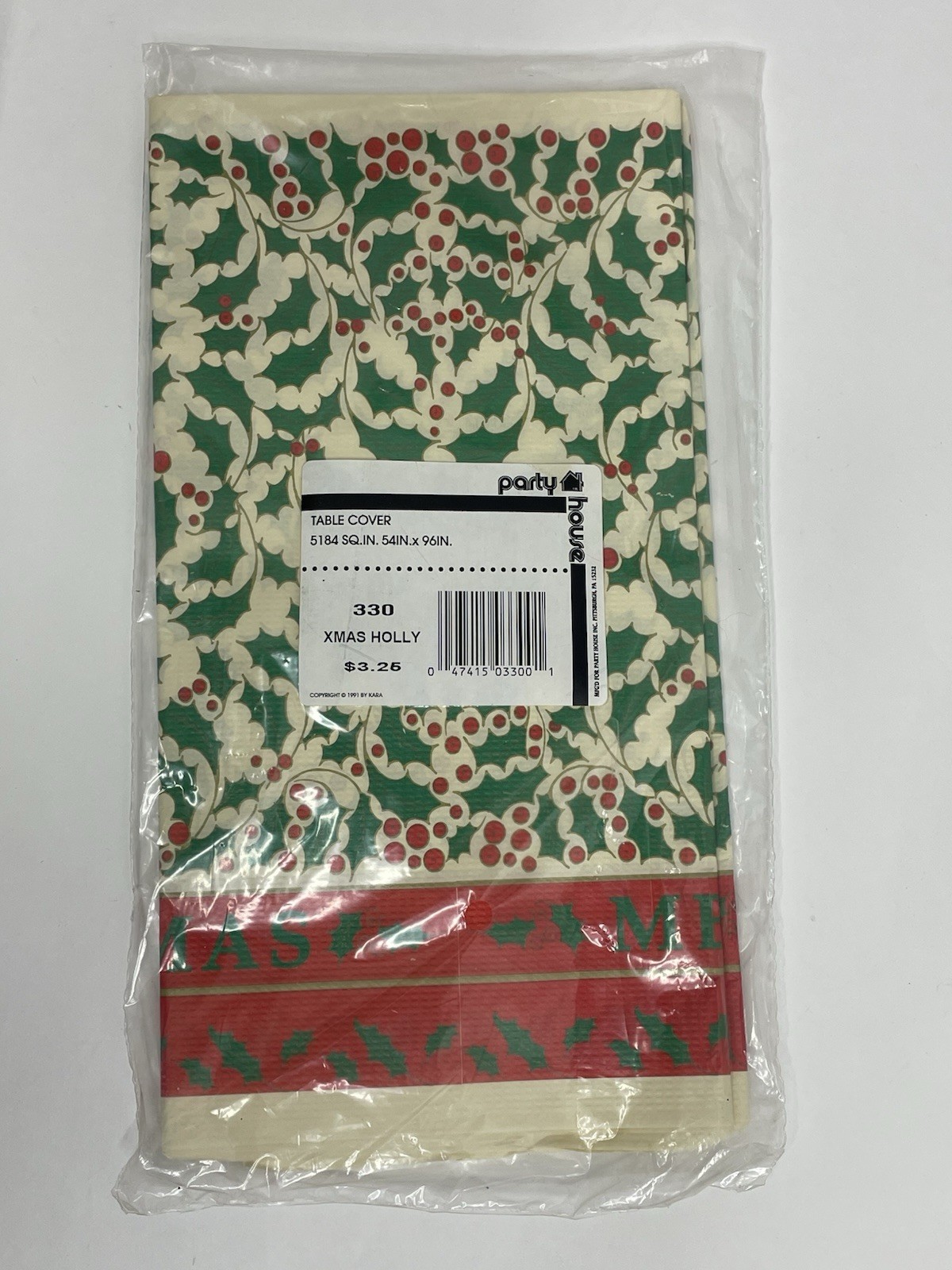 Vintage Party House Christmas Holly Paper Table Cover 1991 Kara 54”x 96” Sealed