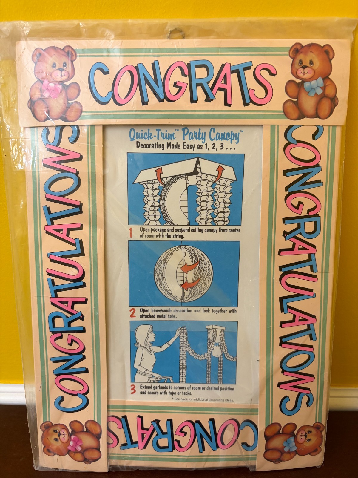 New Vintage 1993 Beistle Baby Shower Quick-Trim Party Canopy Retro Decorations