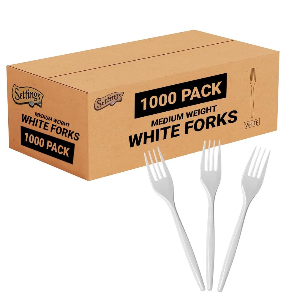 1000 PCS Medium Weight White Plastic Forks Bulk Silverware Parties Catering