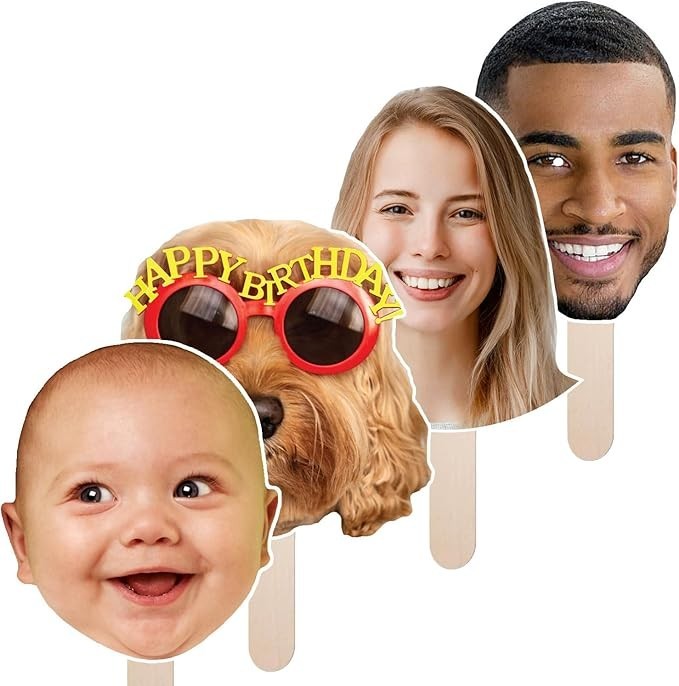 Custom Face Cutouts | 12″ Set of 4 Handheld Signs | Party & Graduation Fun Décor