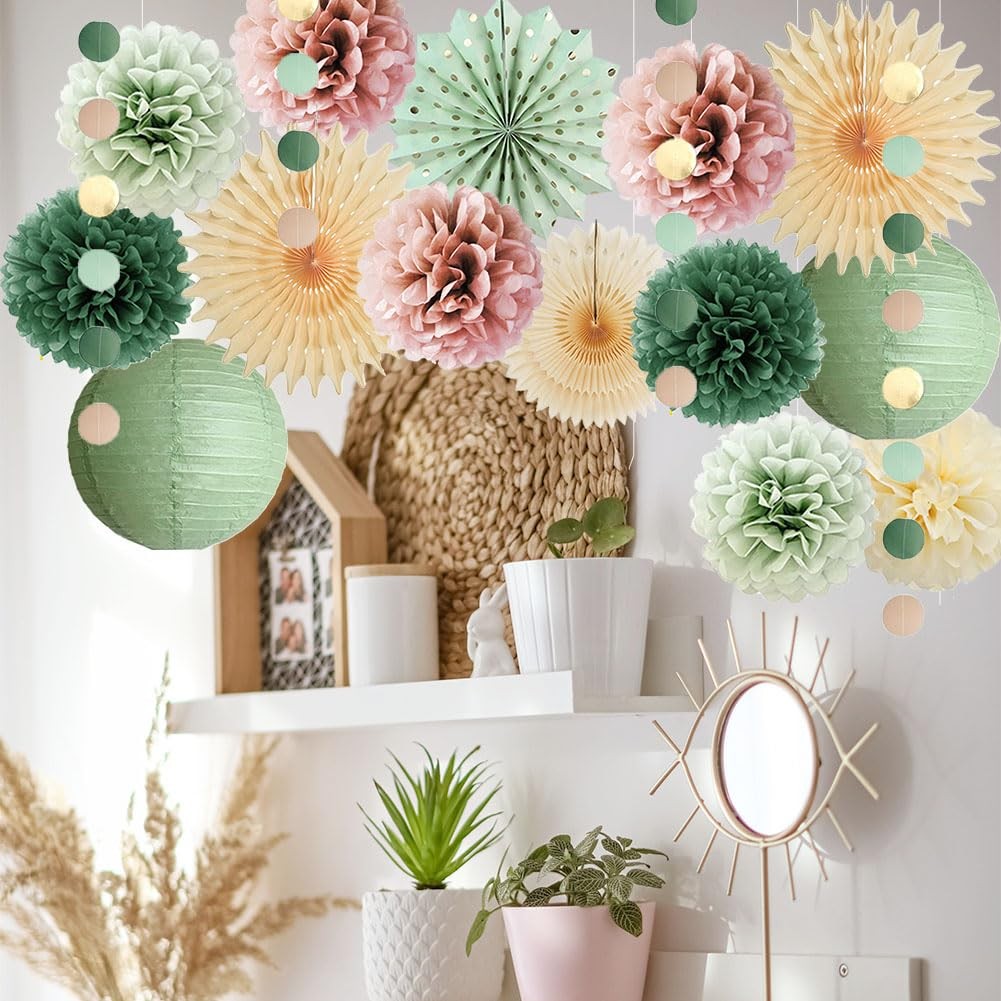 Sage Green and Dusty Pink Party Decorations Retro Olive Sage Green and Dusty …