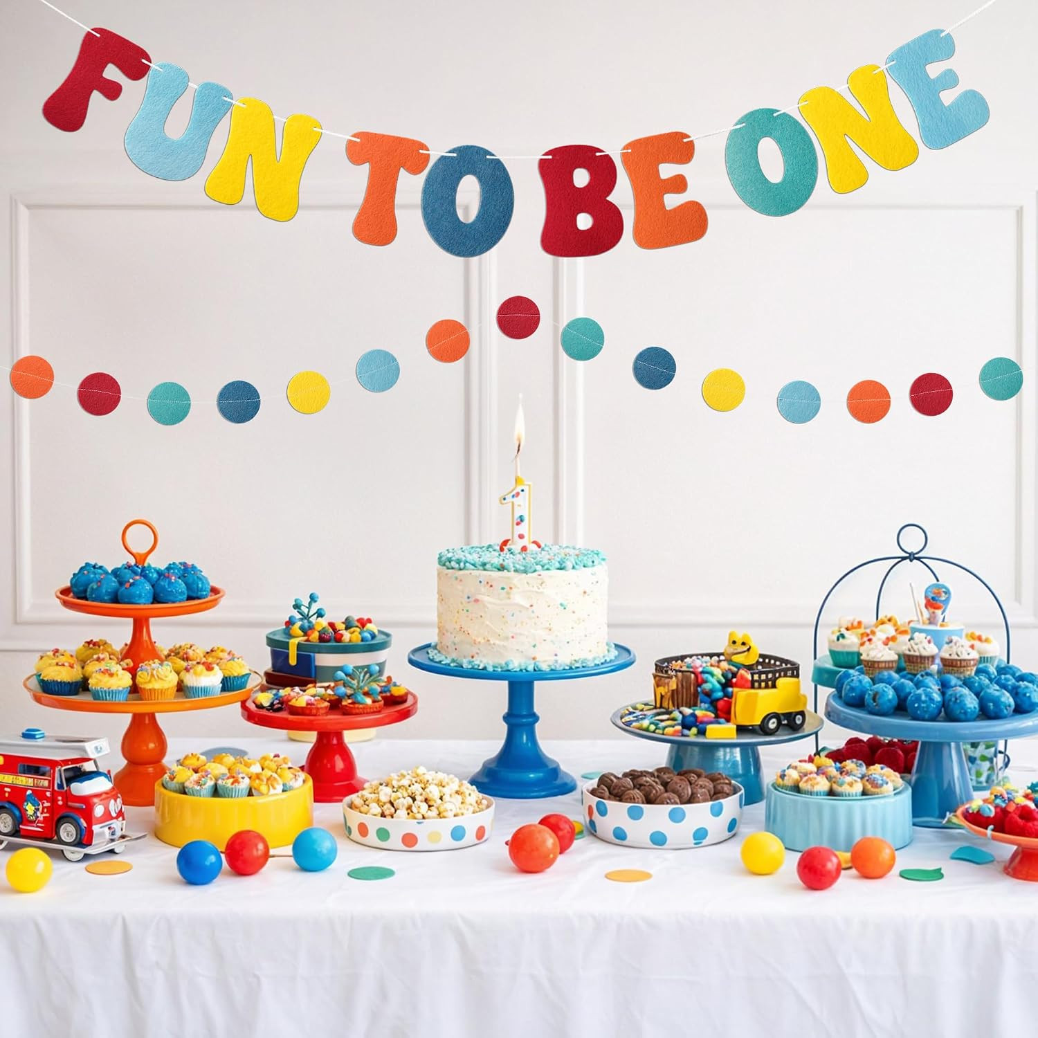 Fun to Be One Birthday Decorations Pre-Strung Felt 1St Birthday Banner with Felt