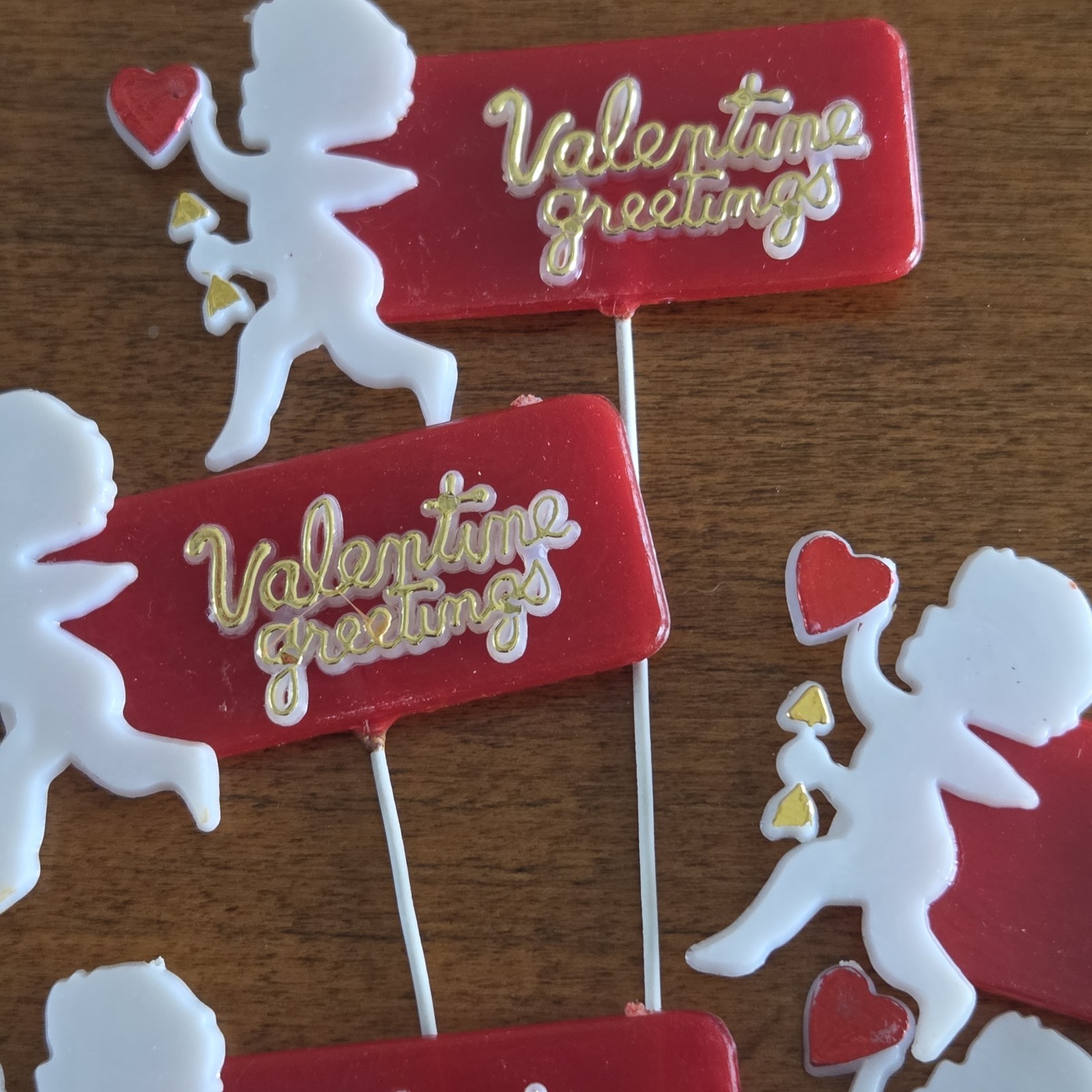 Vintage Lot of 8 Valentine’s Day Craft Decoration Floral Picks Plastic Cupid
