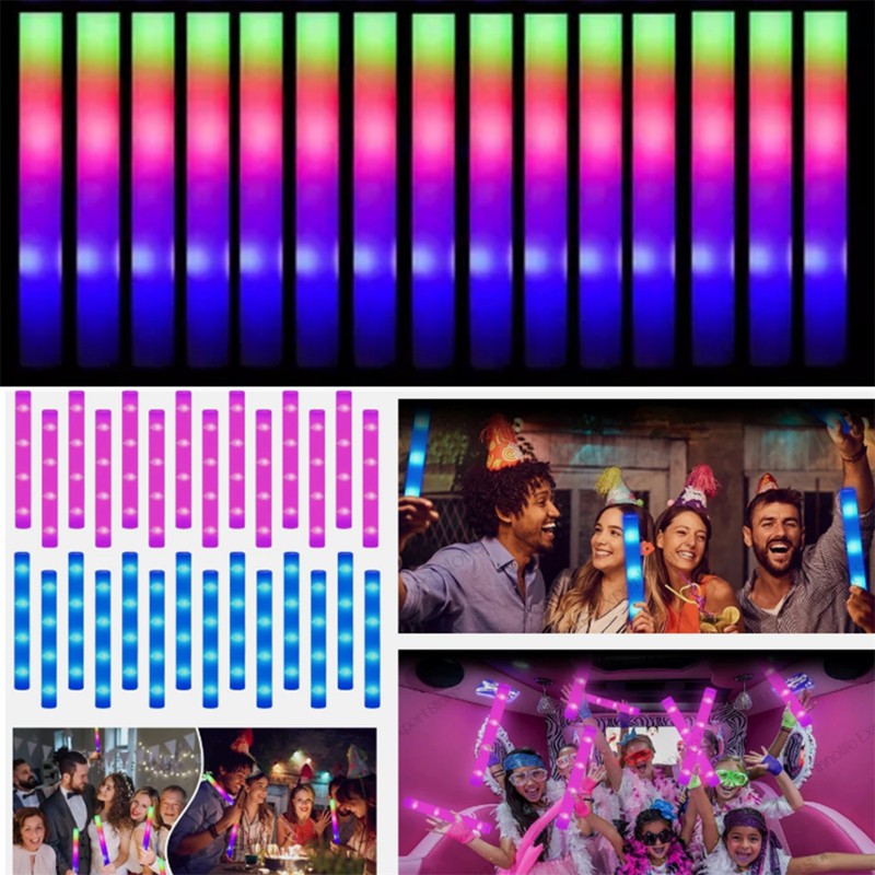 100-800Pcs LED Glow Sticks Bulk RGB Foam Light Up Concert Events Party Supplies