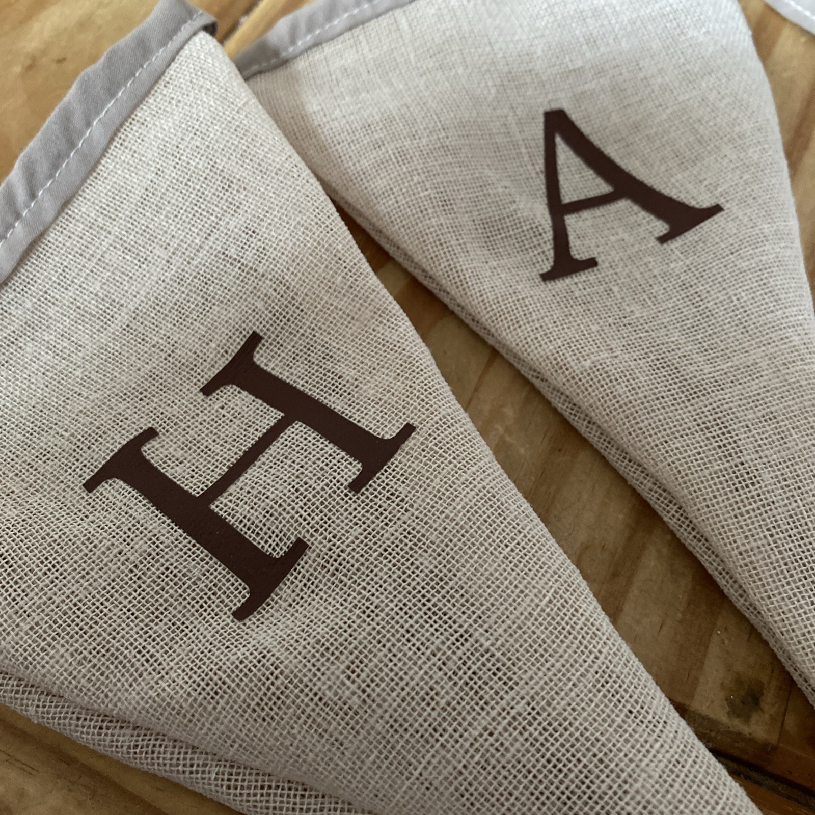 Handmade Double Sided Bunting 14 Flags 3.5m ‘Happy Birthday’ rustic with brown