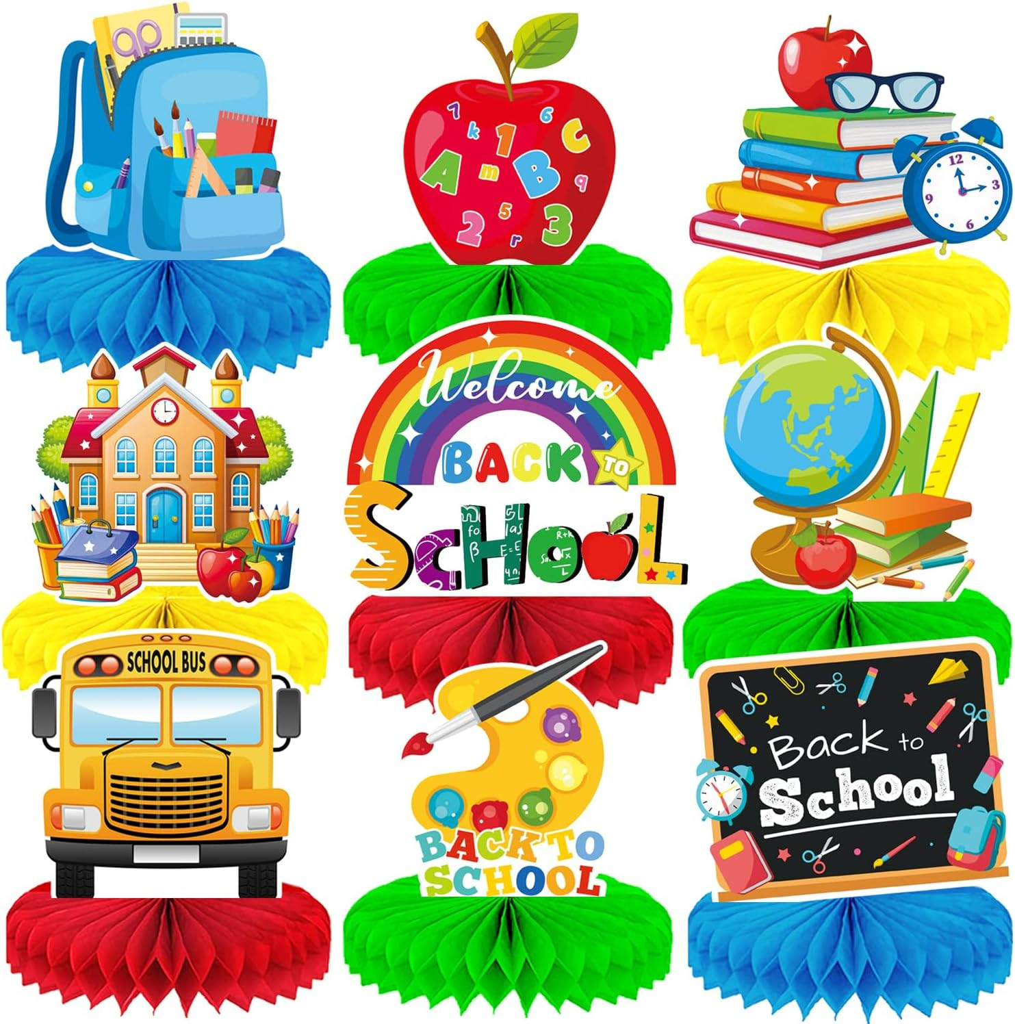 Back to School Decorations – 9PCS Honeycomb Centerpieces, Back to School Party D