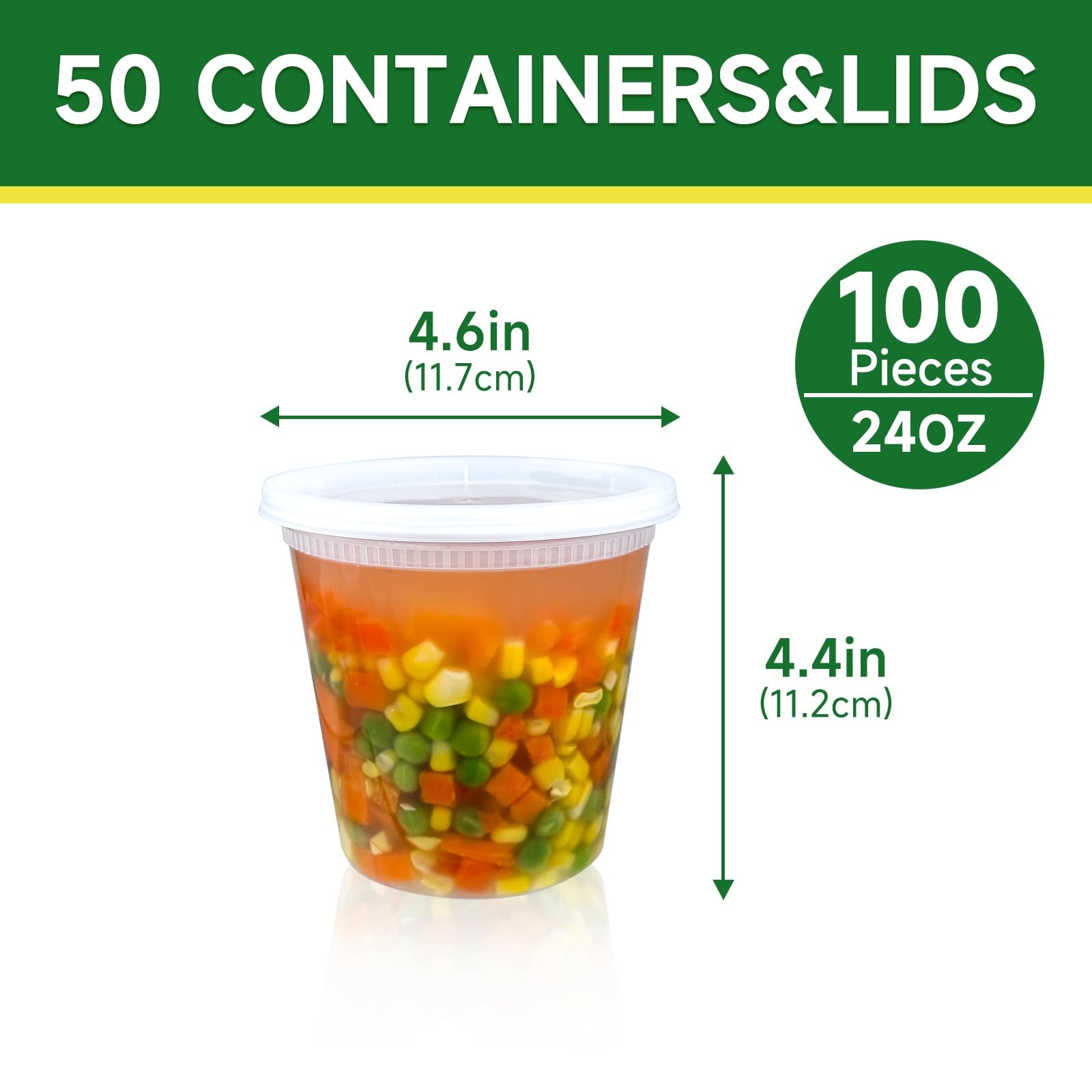 Dealusy 50 Set 24 oz Deli Containers with Lids, Leak-Proof BPA Free Plastic Take