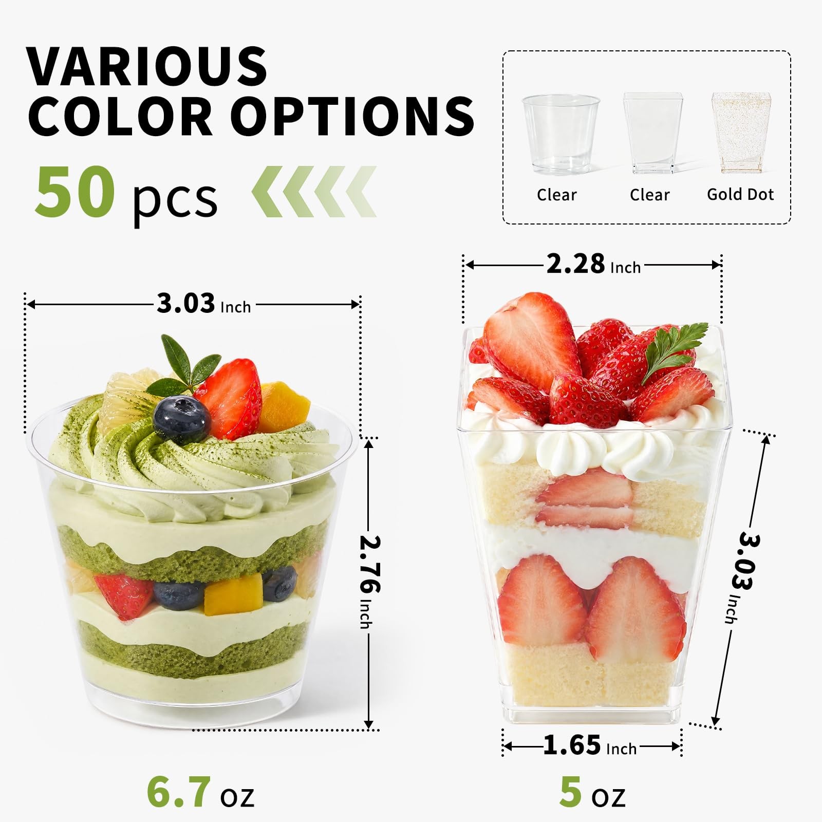 50 Pack 5 oz Disposable Plastic Dessert Cups, BPA-Disposable Square Dessert C…