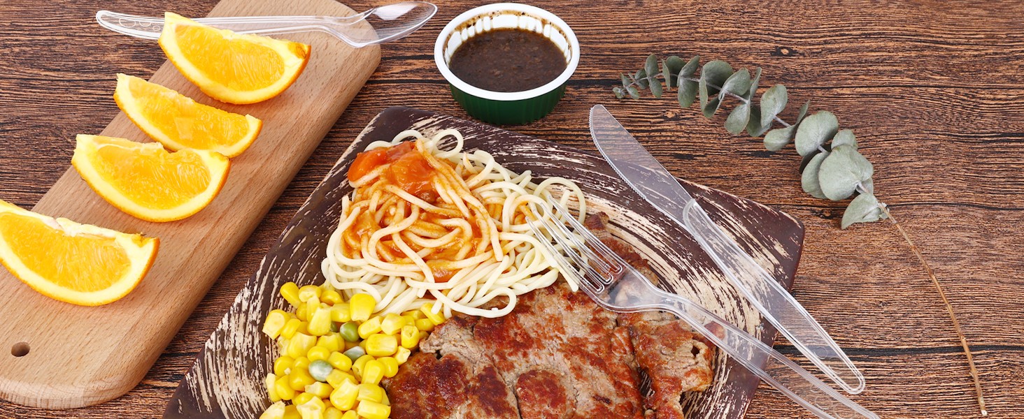 100 Count Plastic Silverware Heavy Duty -50 Forks, 50 Spoons, BPA-Free, Heat