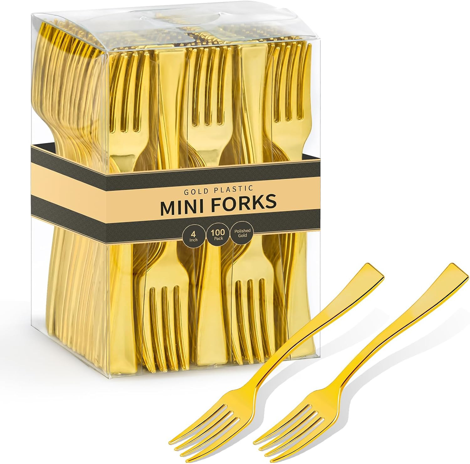 4 Inch Gold Plastic Mini Forks, 100 Pack Disposable Appetizer Forks Heavy Duty T