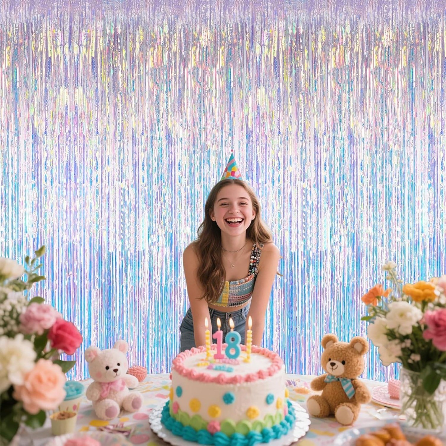 3.28×6.56ft 2 Packs Iridescent Party Decorations Fringe Backdrop Sparkling