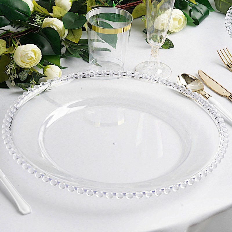 24 CLEAR 12″ Round Beaded Rim Charger Plates Wedding Reception Party Supplies