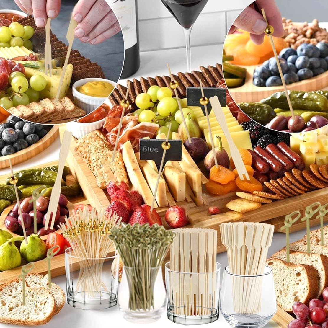 400 Cocktail Picks Bamboo Skewers for Appetizers,Fancy Toothpicks for Appetizers