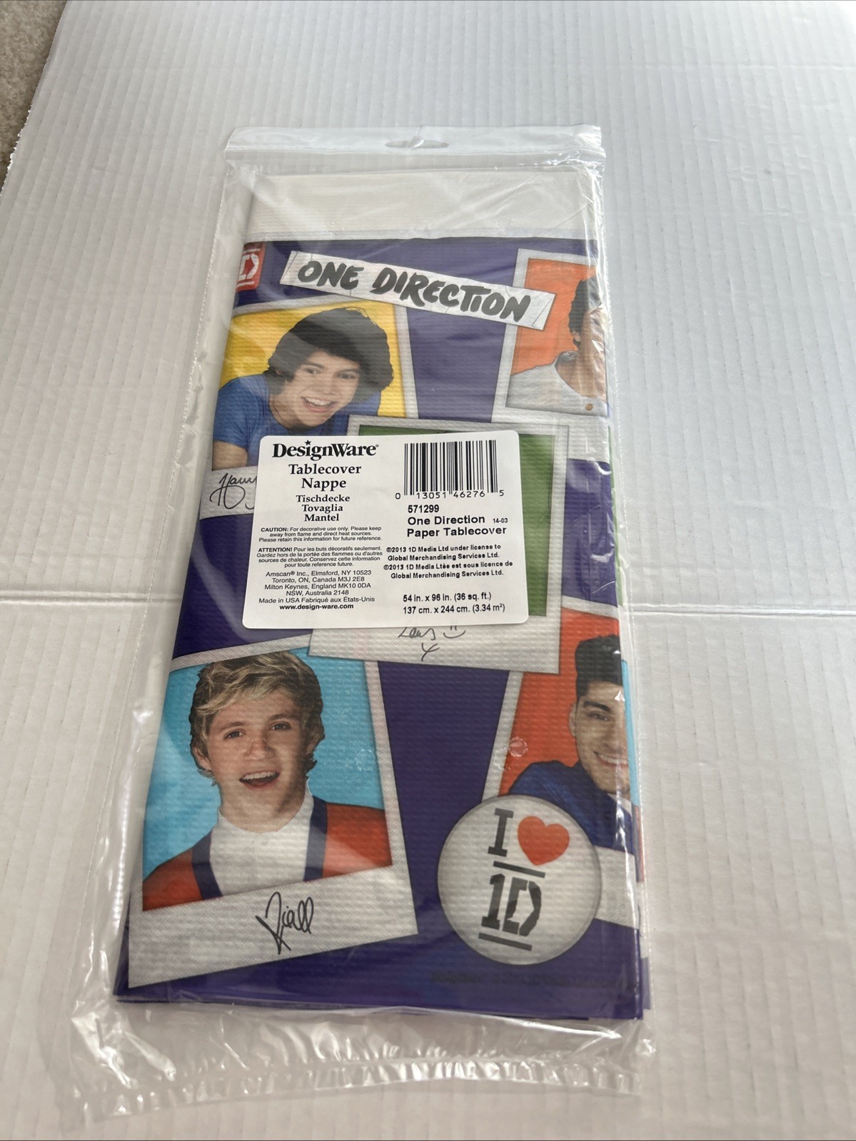 New Old Stock ONE DIRECTION Table Cloth Cover 54″ X 96″ Party Decor DesignWare