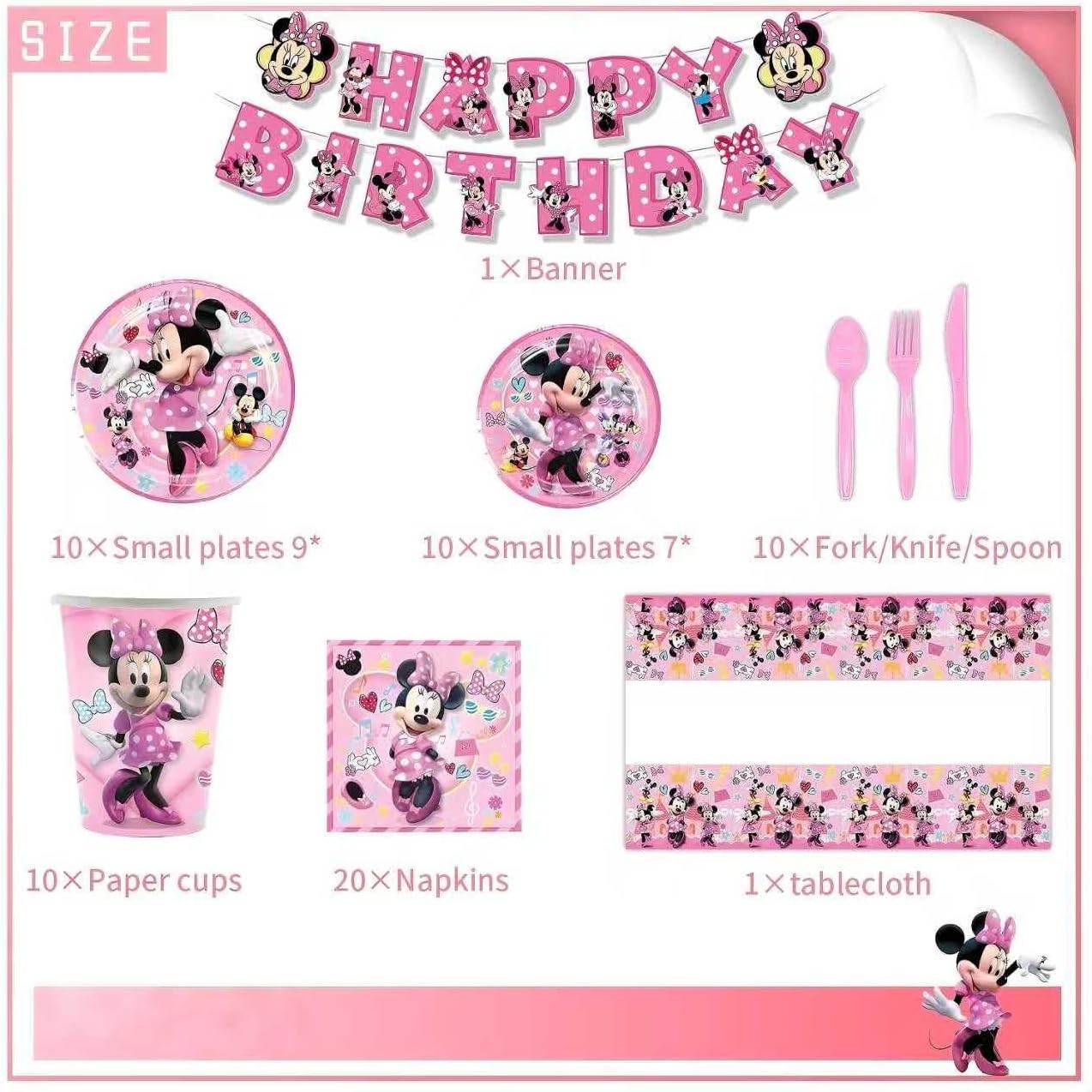 82 pcs, Minnie Mouse birthday party supplies, birthday decorations 10 guests.