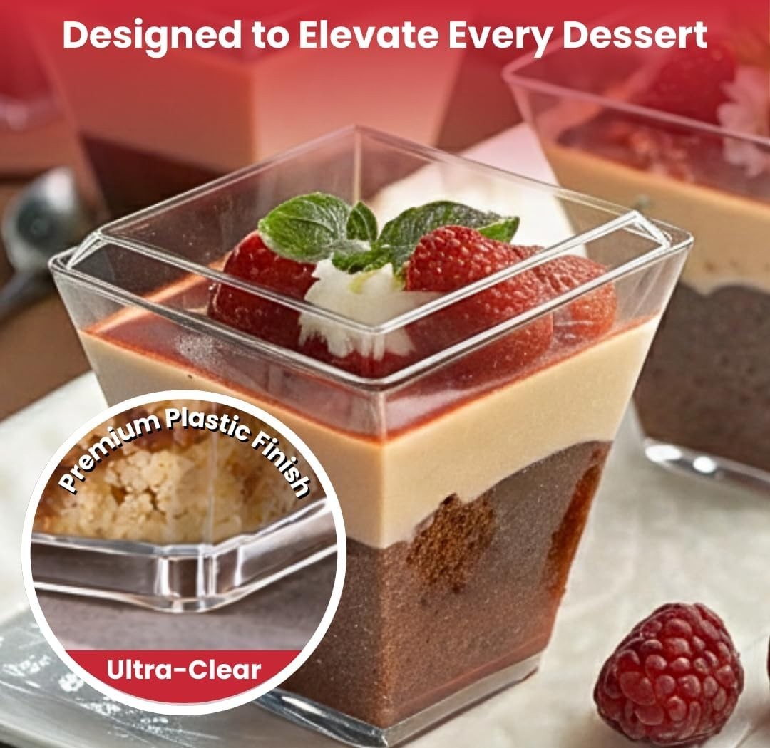 100 Pack 5 oz Disposable Plastic Dessert Cups with Lids and Spoons Clear Mini…